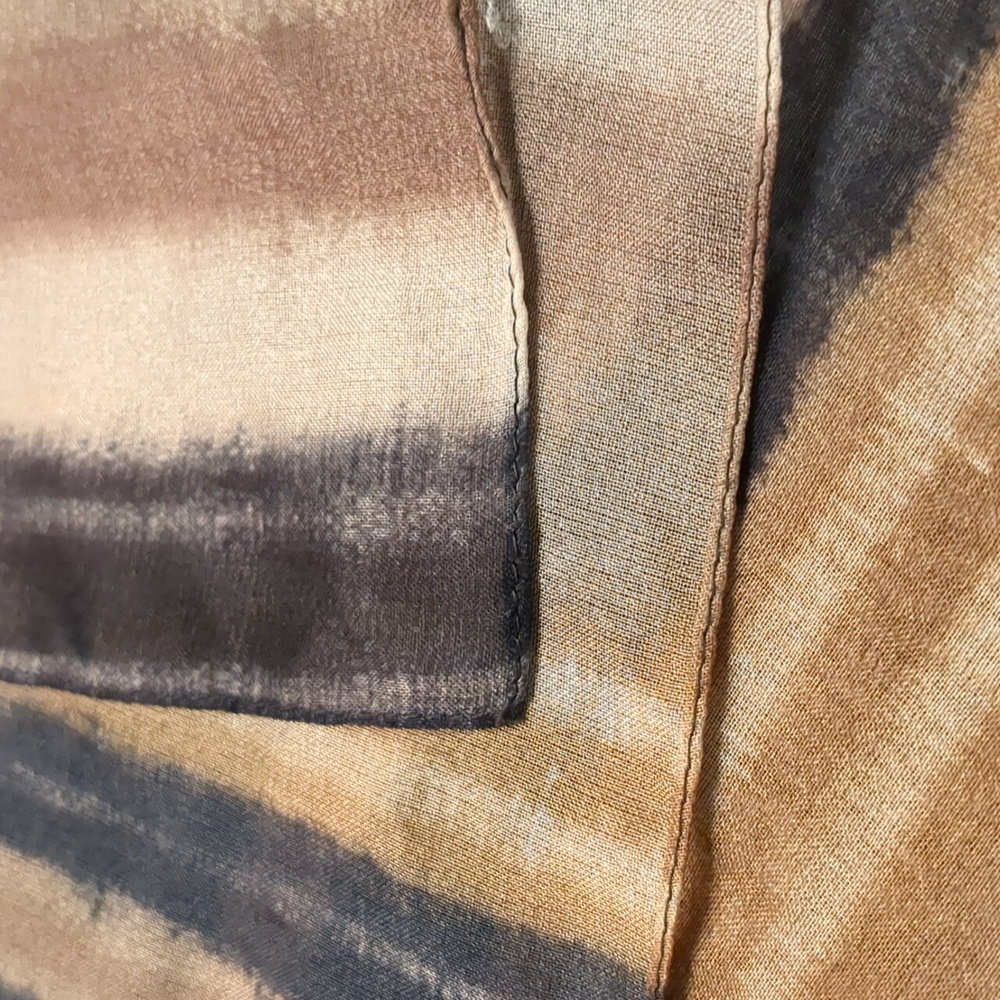 3/$15 Vintage 70s Scarf Striped Neutral Tan Grey Navy Blue Water Color Muted MCM - Picture 7 of 9